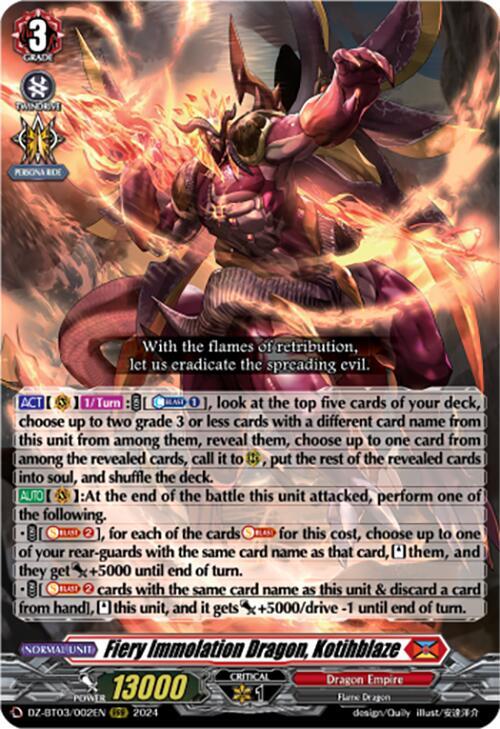 DZ-BT03/002EN Fiery Immolation Dragon, Kotihblaze RRR DZBT03