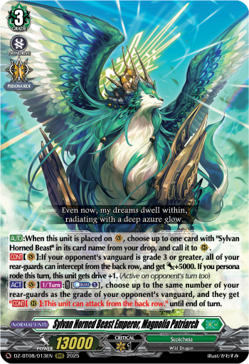 DZ-BT08/013EN Sylvan Horned Beast Emperor, Magnolia Patriarch RRR DZBT08