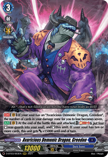 D-BT03/003EN Avaricious Demonic Dragon, Greedon RRR