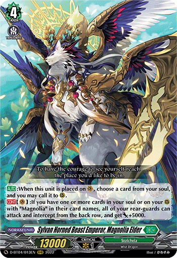 D-BT04/013EN Sylvan Horned Beast Emperor, Magnolia Elder RRR