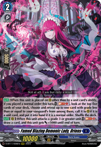 D-BT11/006EN Famed Blazing Demonic Lady, Oriens RRR