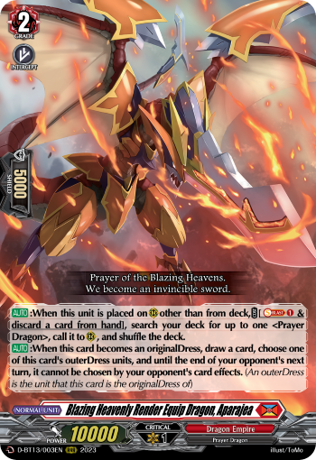 D-BT13/003EN Blazing Heavenly Render Equip Dragon, Aparajea RRR