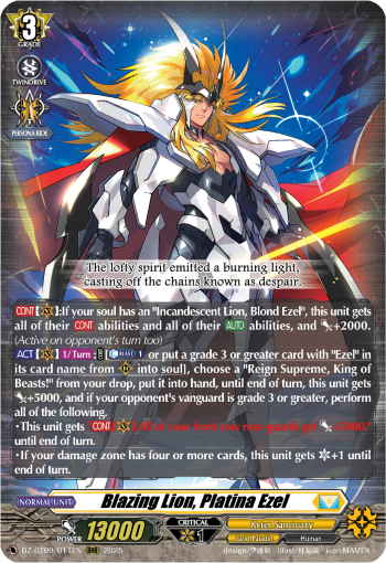 DZ-BT09/011EN Blazing Lion, Platina Ezel RRR DZBT09