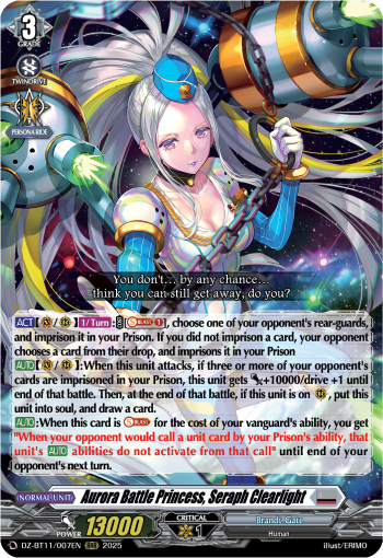 DZ-BT11/007EN Aurora Battle Princess, Seraph Clearlight RRR DZBT11